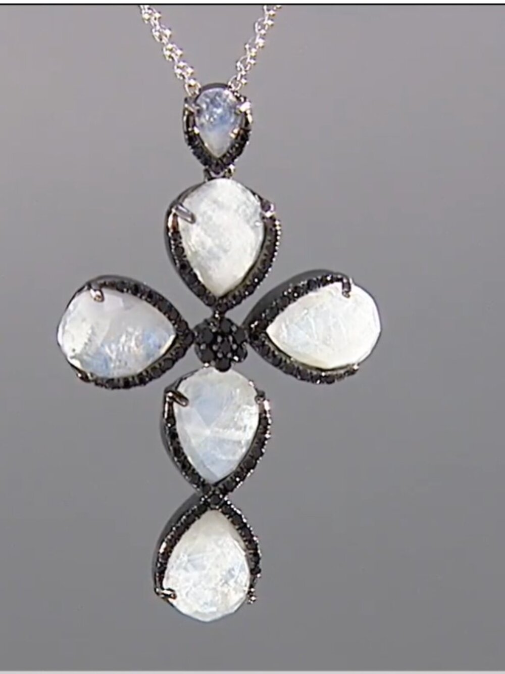 Rarities Carol Brodie 11 ctw Moonstone and Black Spinel Cross Necklace NEW